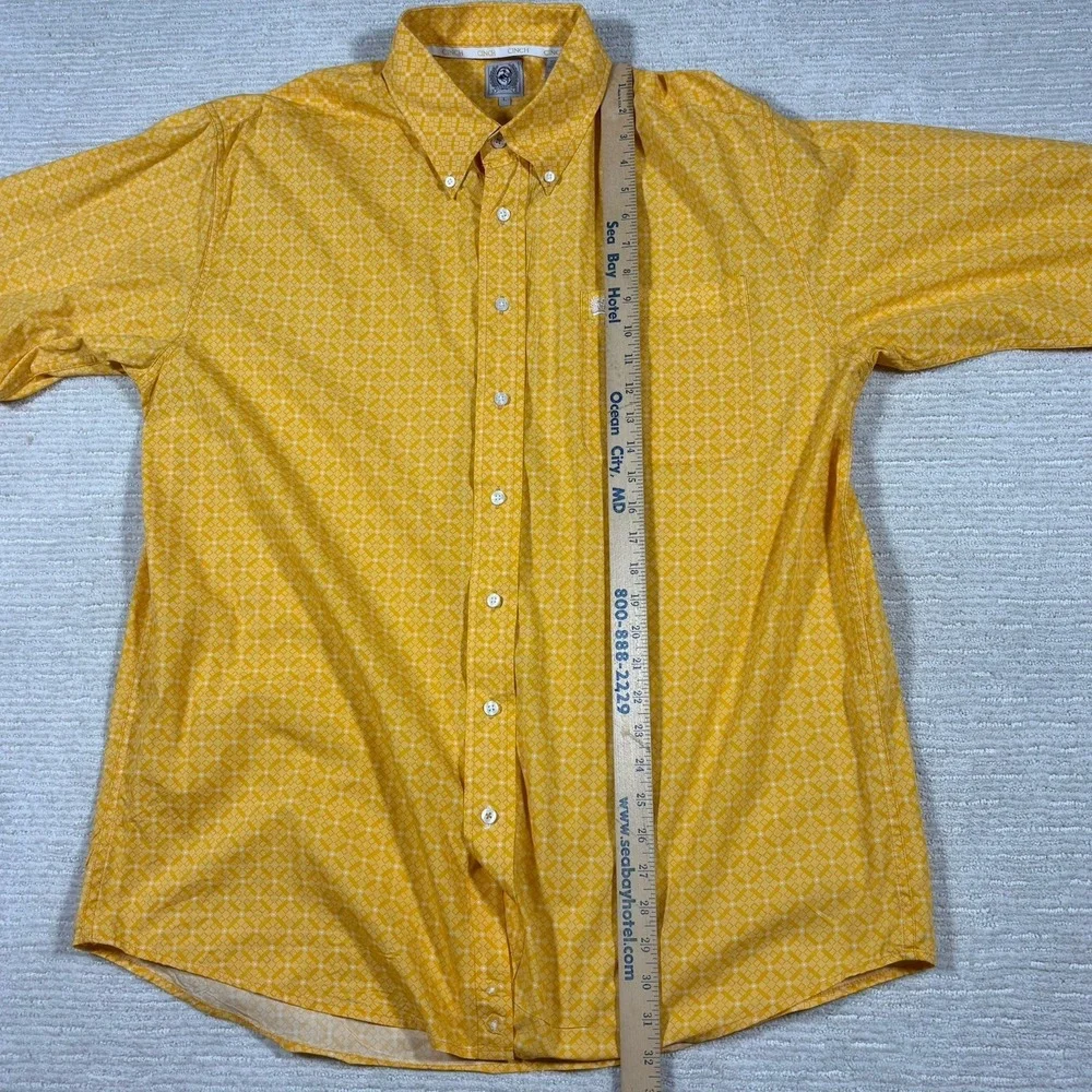 Cinch Button Up Shirt Mens Large Yellow Geometric Western Cowboy Classic Rodeo - Picture 8 of 11